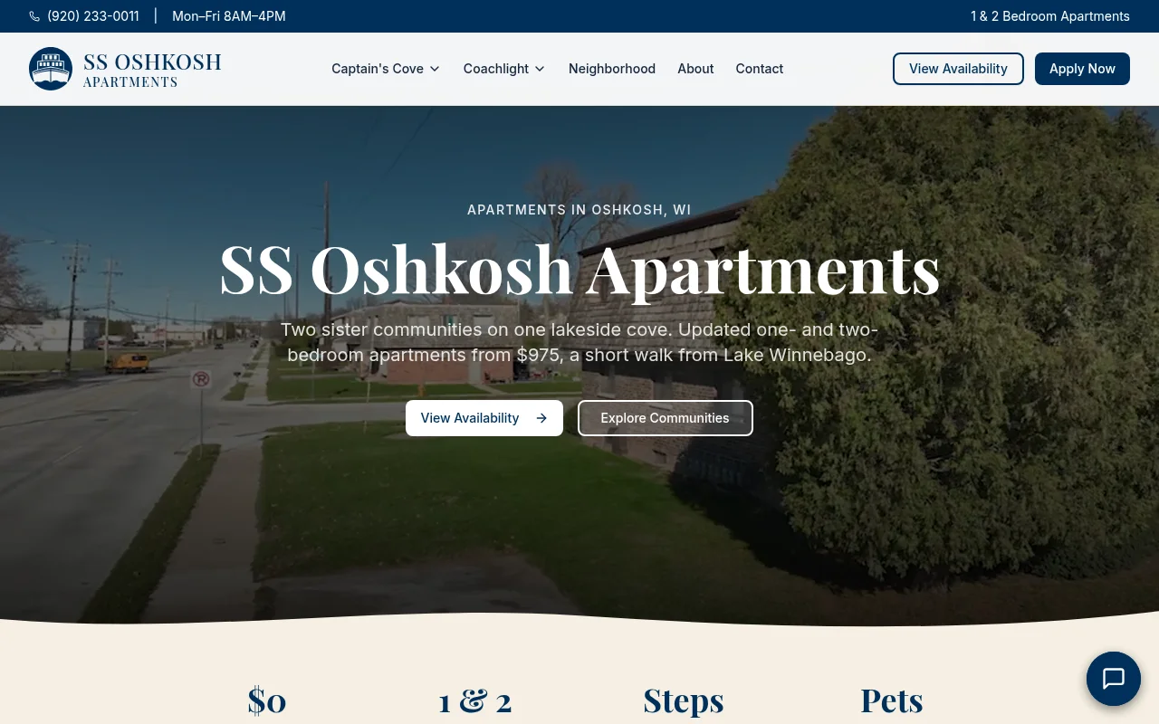 SS Oshkosh Apartments website showcase