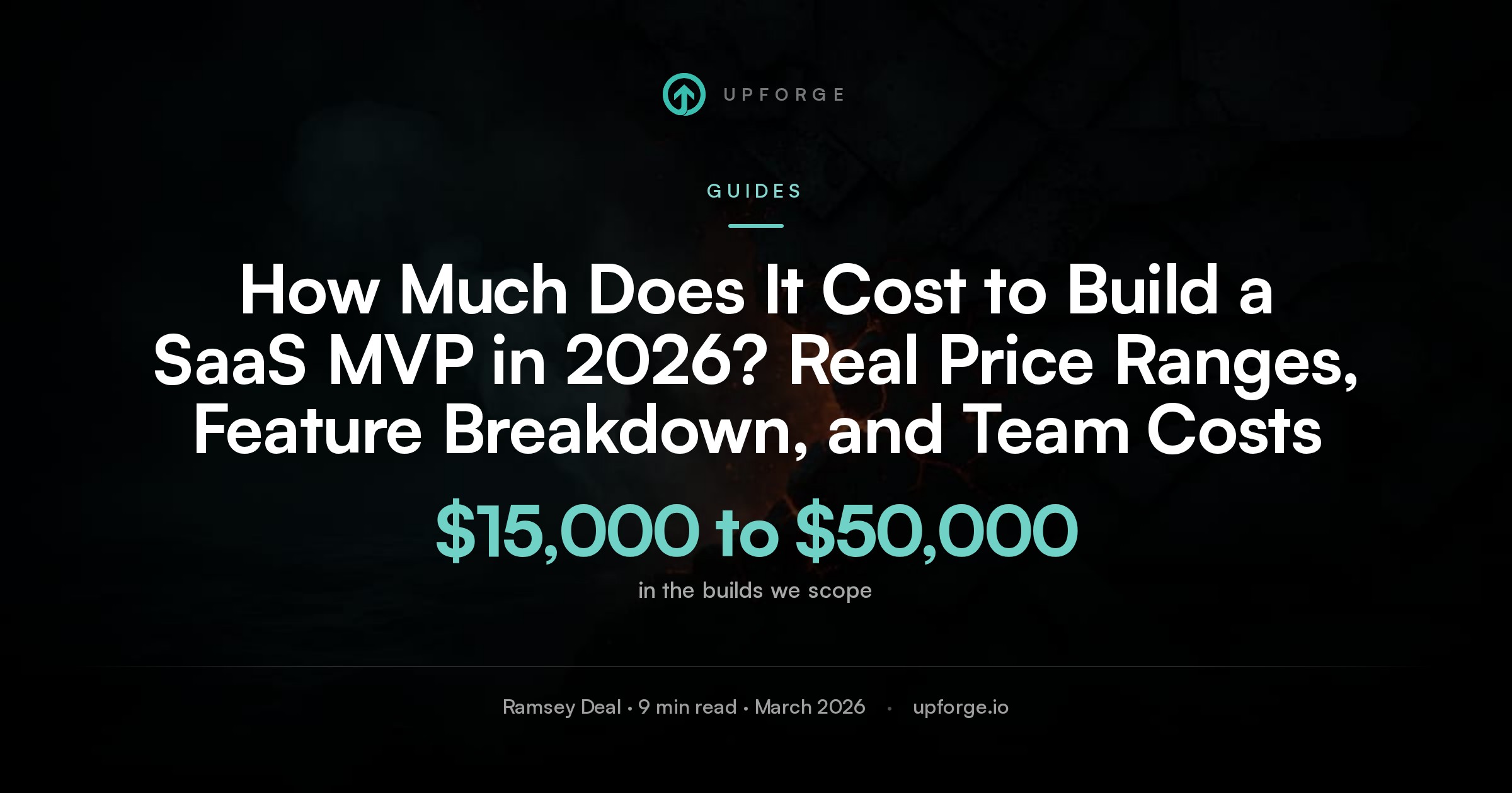 $15,000 to $50,000 in the builds we scope. From Upforge article "How Much Does It Cost to Build a SaaS MVP in 2026? Real Price Ranges, Feature Breakdown, and Team Costs".