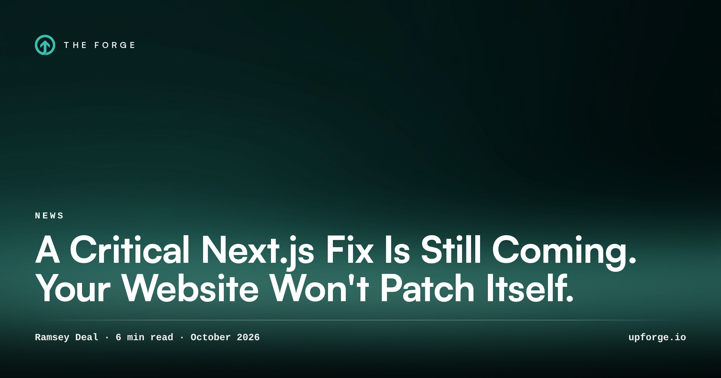 Oct. 1. Next.js sites moved to a fixed version: 130 of 130. Sites that draw share images on the server, done first: 36. Sites rebuilt from a clean install and tested before saving: 130 of 130. Sites rechecked by a second, independent pass: 130 of 130. From The Forge article "A Critical Next.js Fix Is Still Coming. Your Website Won't Patch Itself."