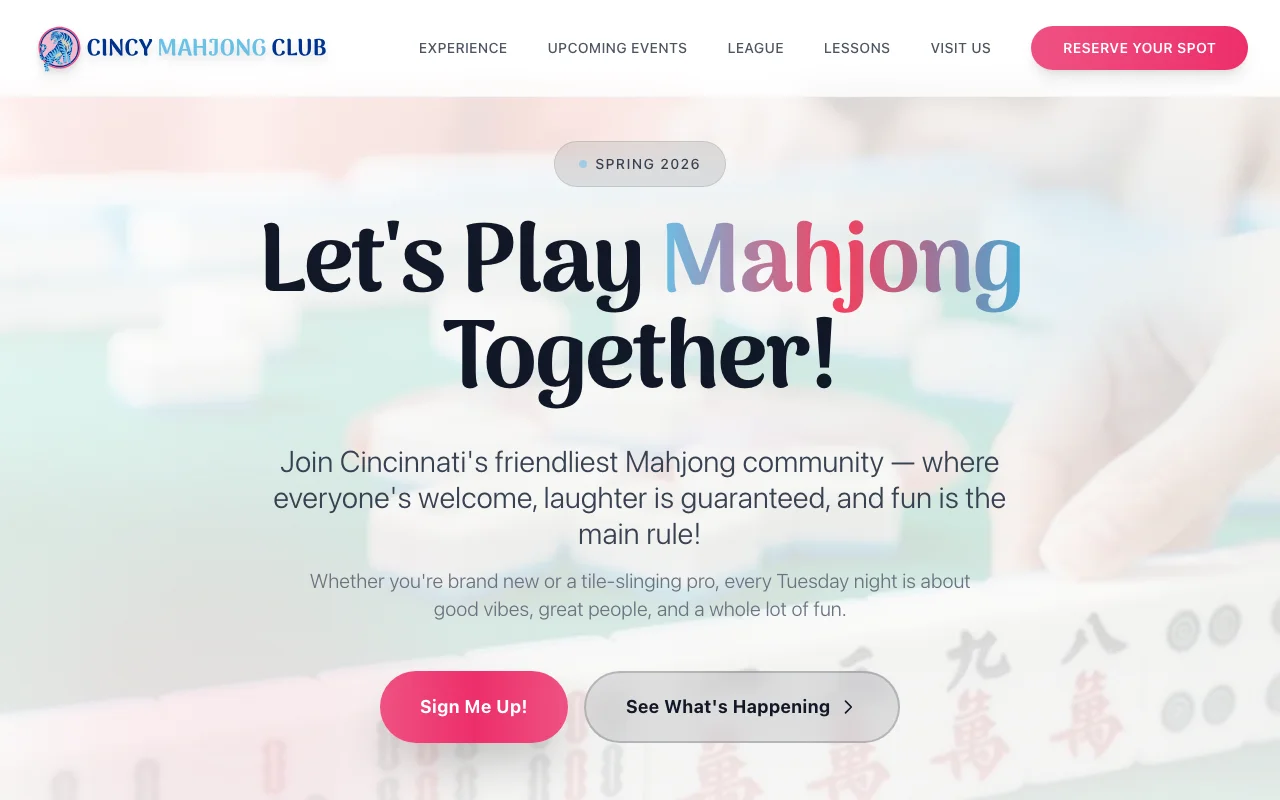 Cincy Mahjong Club website showcase