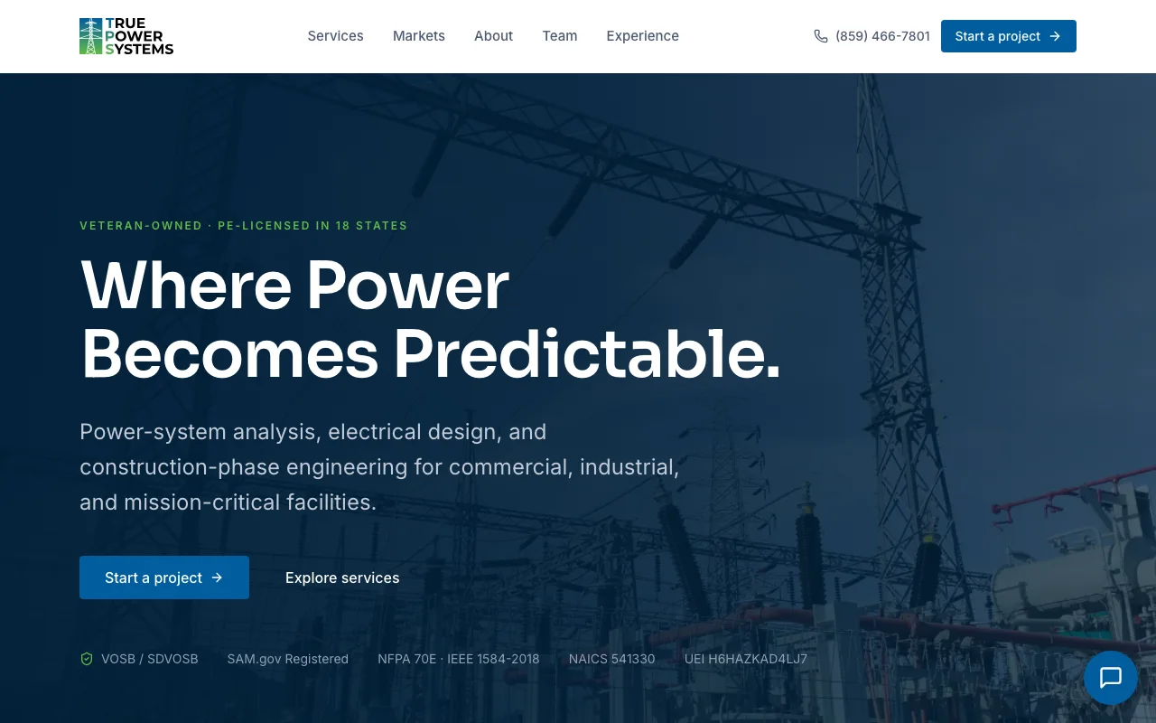 True Power Systems website showcase