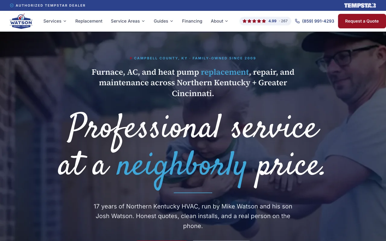 Watson Heating + Cooling's website after the rebuild