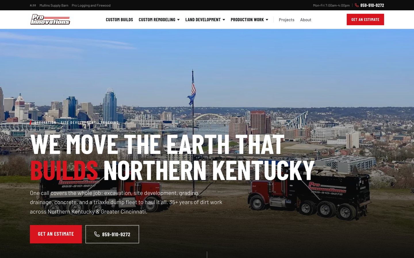 Pro Innovations's website after the rebuild