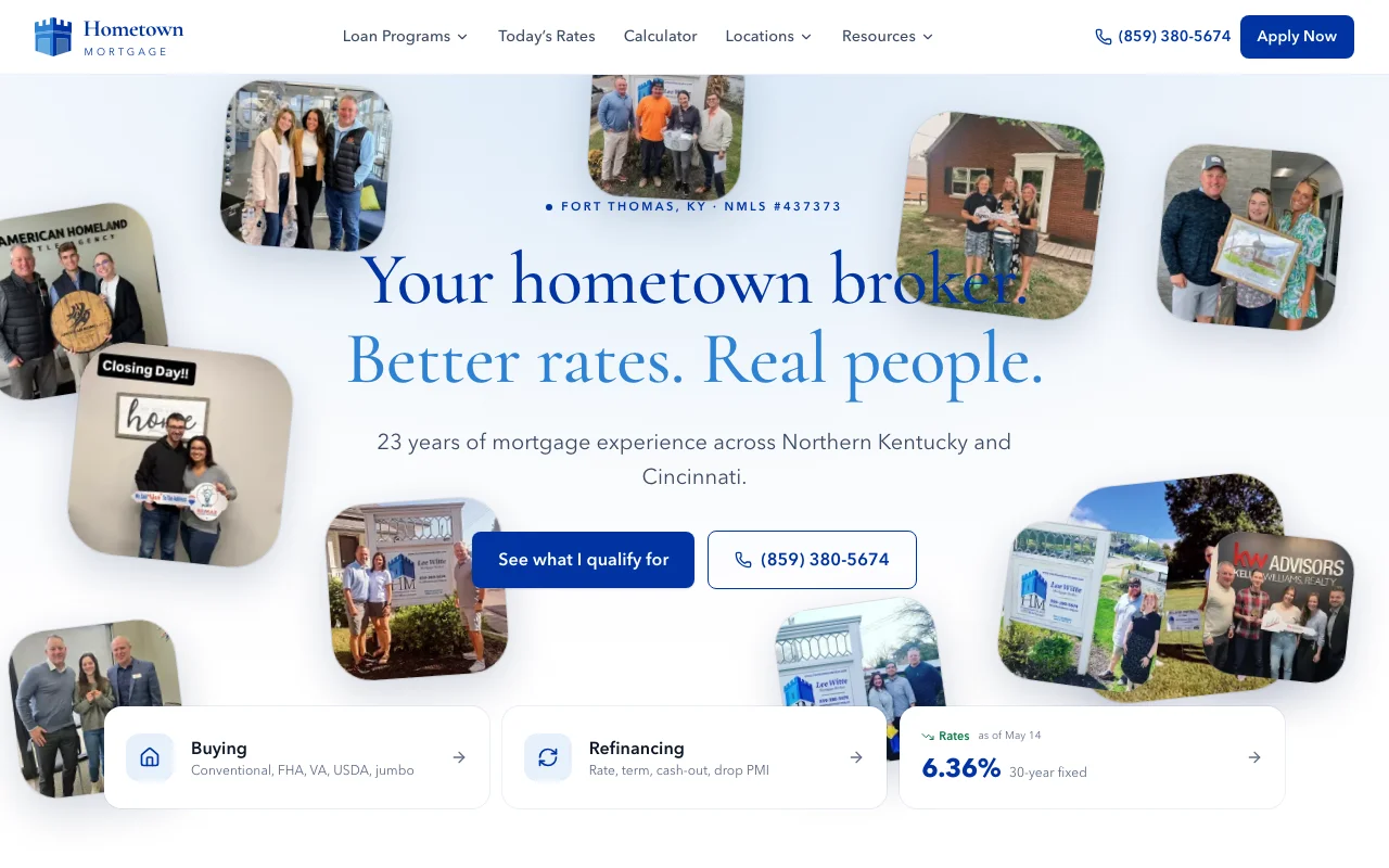 Hometown Mortgage's website after the rebuild