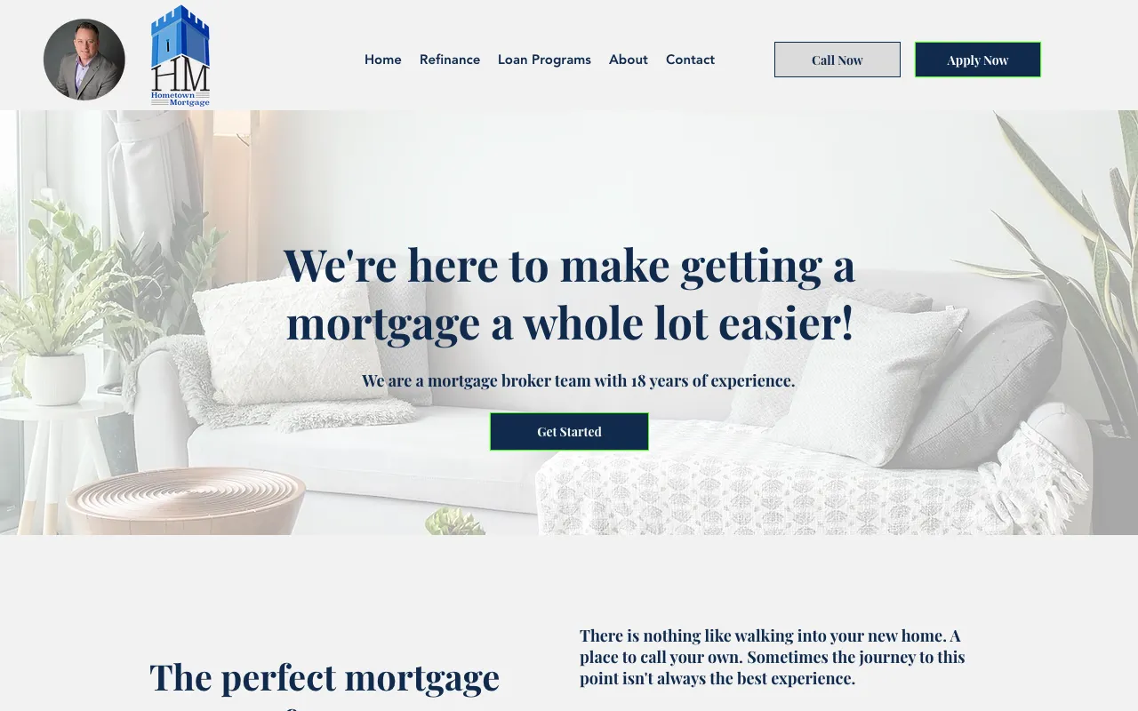 Hometown Mortgage's website before the rebuild